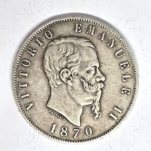 ECU ITALIEN 5 LIRE 1870 Argent 900°/°°. VITTORIO EMANUELE II