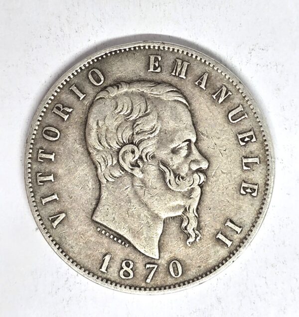 ECU ITALIEN 5 LIRE 1870 Argent 900°/°°. VITTORIO EMANUELE II