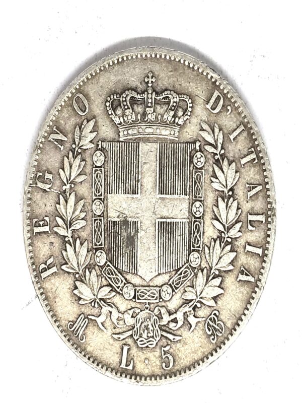 ECU ITALIEN 5 LIRE 1870 Argent 900°/°°. VITTORIO EMANUELE II – Image 2