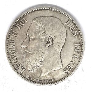 ECU 5 Francs BELGE 1868 Argent 900°/°°. Léopold II Roi des Belges