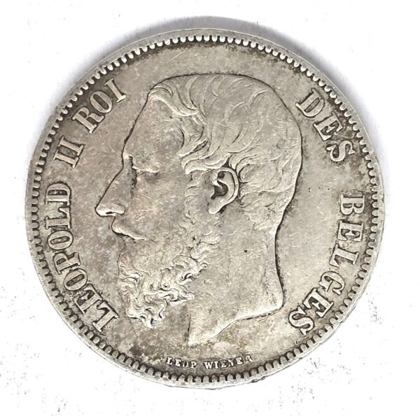 ECU 5 Francs BELGE 1868 Argent 900°/°°. Léopold II Roi des Belges