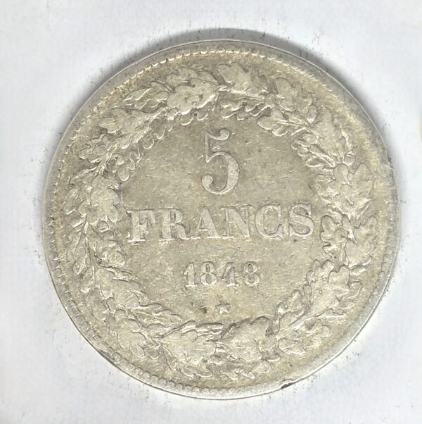 5 Francs Belge 1848 Argent 900°/°°. Léopold Premier Roi des Belges. – Image 2