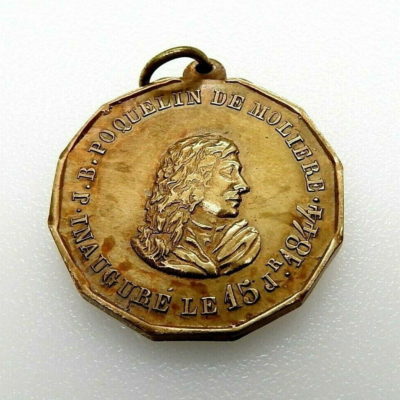 Médaille BRONZE. MOLIERE. 1844. "JB POQUELIN DE MOLIERE" 6 gr. Diam: 25 – Image 3