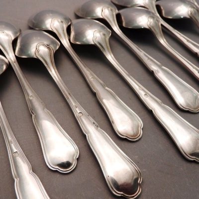 11 Cuillères à CAFE. Argent Massif. MINERVE. 345gr. Argenterie "FILET VIOLONNE" – Image 3
