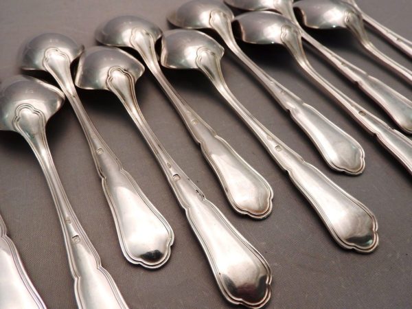 11 Cuillères à CAFE. Argent Massif. MINERVE. 345gr. Argenterie "FILET VIOLONNE" – Image 3