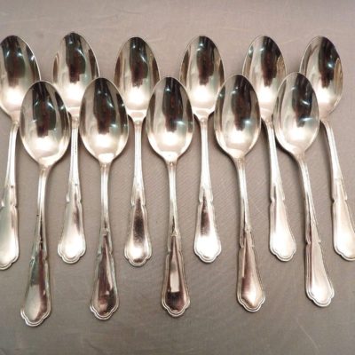 11 Cuillères à CAFE. Argent Massif. MINERVE. 345gr. Argenterie "FILET VIOLONNE" – Image 4