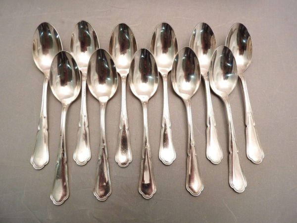 11 Cuillères à CAFE. Argent Massif. MINERVE. 345gr. Argenterie "FILET VIOLONNE" – Image 4