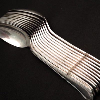 11 Cuillères à CAFE. Argent Massif. MINERVE. 345gr. Argenterie "FILET VIOLONNE" – Image 5