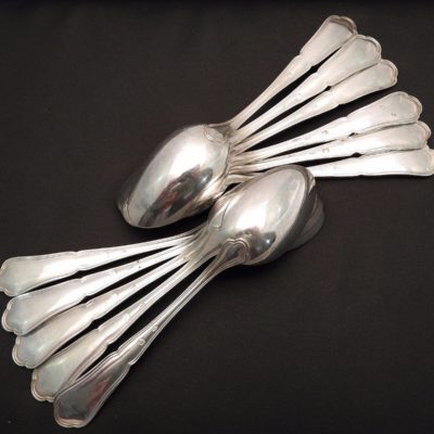 11 Cuillères à CAFE. Argent Massif. MINERVE. 345gr. Argenterie "FILET VIOLONNE" – Image 6