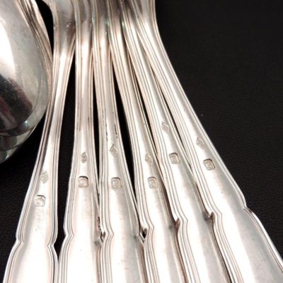 11 Cuillères à CAFE. Argent Massif. MINERVE. 345gr. Argenterie "FILET VIOLONNE" – Image 8