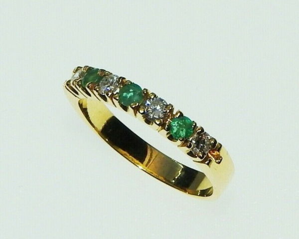 BAGUE-OR-Jaune-750-DIAMANTS-EMERAUDES-Alliance-12-tour-32-gr-274508832901-5