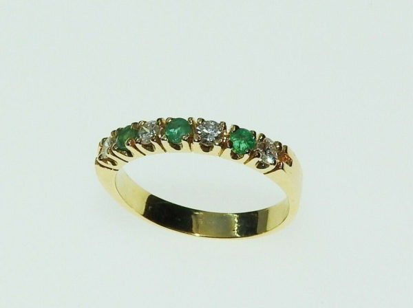 BAGUE-OR-Jaune-750-DIAMANTS-EMERAUDES-Alliance-12-tour-32-gr-274508832901-6