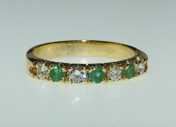 BAGUE-OR-Jaune-750-DIAMANTS-EMERAUDES-Alliance-12-tour-32-gr-274508832901