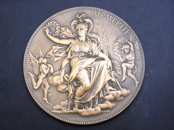 Médaille BRONZE. 129gr "Au Mérite" Graveur JC CHAPLAIN. style 1900. Avec coffret – Image 3