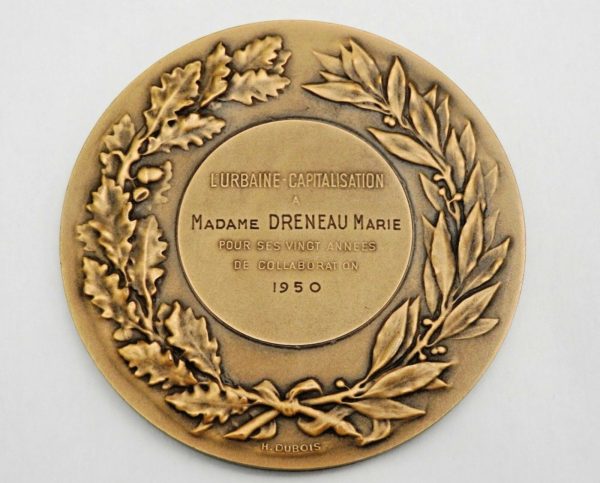 Médaille BRONZE. 129gr "Au Mérite" Graveur JC CHAPLAIN. style 1900. Avec coffret – Image 5