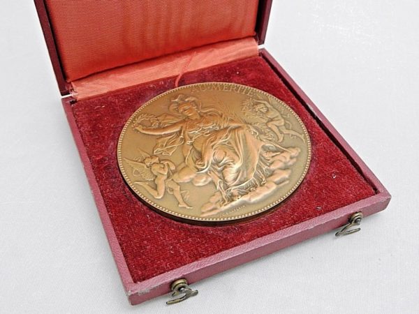Médaille BRONZE. 129gr "Au Mérite" Graveur JC CHAPLAIN. style 1900. Avec coffret – Image 6
