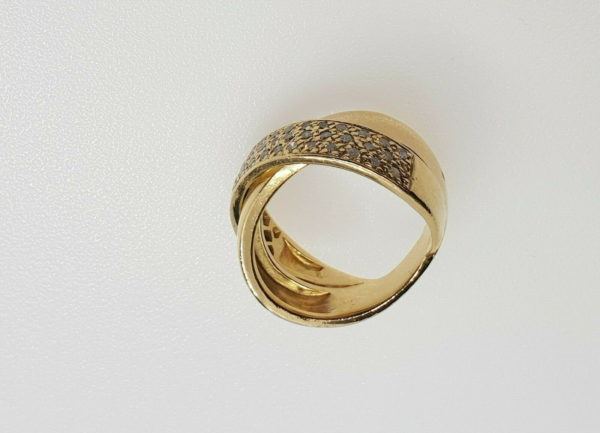 BAGUE-OR-750-Contemporaine-Or-jaune-18K-47-Diamants-9-gr-Poincon-Hibou-283987137952-5