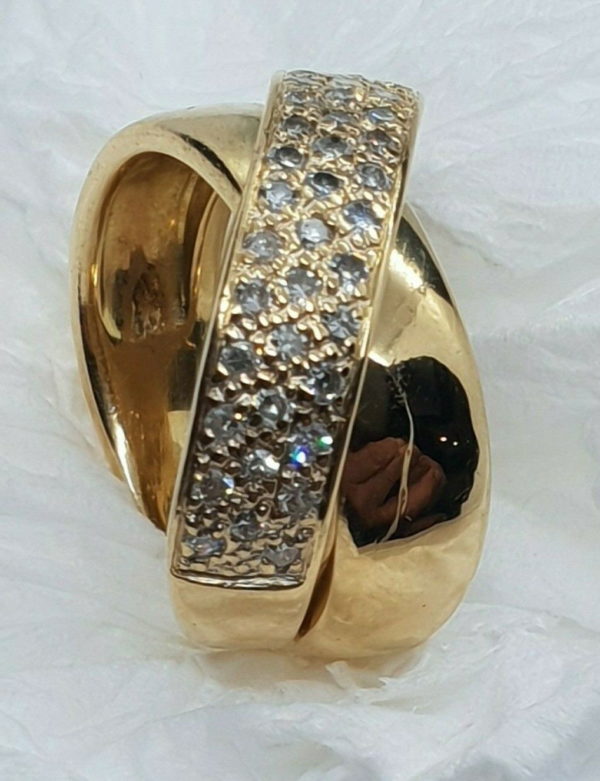 BAGUE-OR-750-Contemporaine-Or-jaune-18K-47-Diamants-9-gr-Poincon-Hibou-283987137952-7