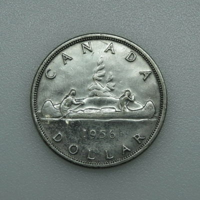 Monnaie ARGENT CANADA. 1 Dollar 1956. 23,20 gr. Silver Coin. ELISABETH II. TB – Image 3