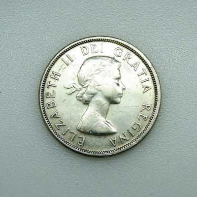 Monnaie ARGENT CANADA. 1 Dollar 1956. 23,20 gr. Silver Coin. ELISABETH II. TB – Image 4