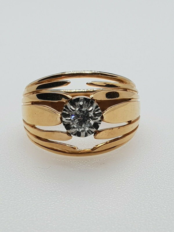 BAGUE-OR-Jaune-750-Diamant-solitaire-02-carat-73-g-Bijou-des-annees-1970-274468180783
