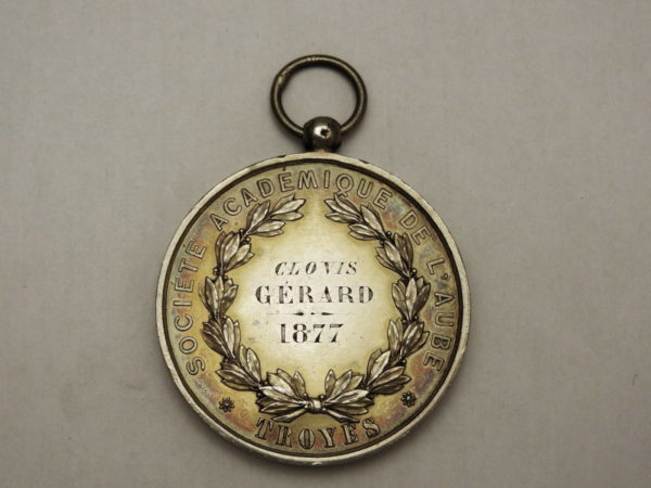Méd ARGENT. 31,5gr. Sté Académique de l'AUBE. TROYES 1877. Omnia Labor Vincit – Image 5