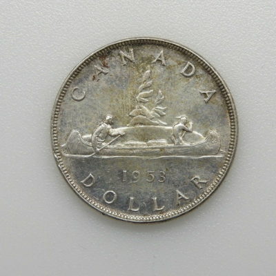 Monnaie ARGENT CANADA. 1 Dollar 1953. 23,20 gr. Silver Coin. ELISABETH II. TTB – Image 5
