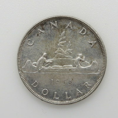 Monnaie ARGENT CANADA. 1 Dollar 1953. 23,20 gr. Silver Coin. ELISABETH II. TTB – Image 6