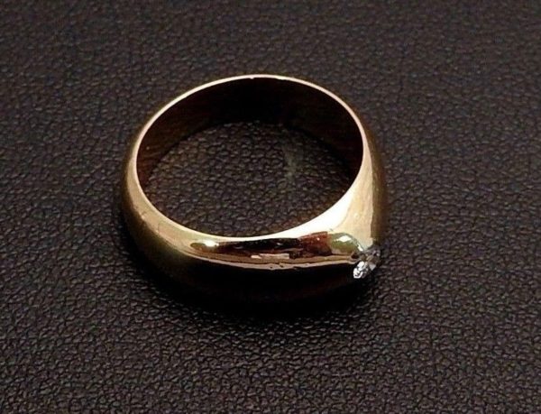 JONC-BAGUE-OR-JAUNE-OR-750-18K-67gr-Diamant-010-Carat-Poinon-Hibou-273030986144-2