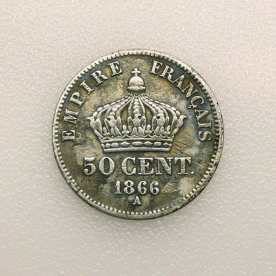 50 Centimes 1866 A. NAPOLEON III. ARGENT 835°/°°. 25,2 Grammes. Graveur: Barre – Image 5