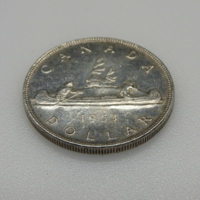 Monnaie ARGENT CANADA. 1 Dollar 1953. 23,20 gr. Silver Coin. ELISABETH II. TB – Image 5