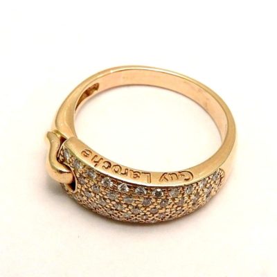 BAGUE GUY LAROCHE. OR Jaune 750°/°°. 40 Diamants. Poinçon au Hibou. 5,2gr. 18car – Image 4