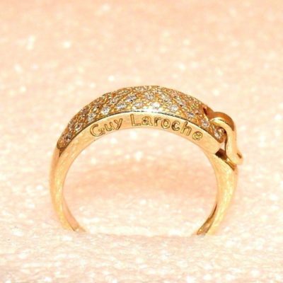 BAGUE GUY LAROCHE. OR Jaune 750°/°°. 40 Diamants. Poinçon au Hibou. 5,2gr. 18car – Image 6
