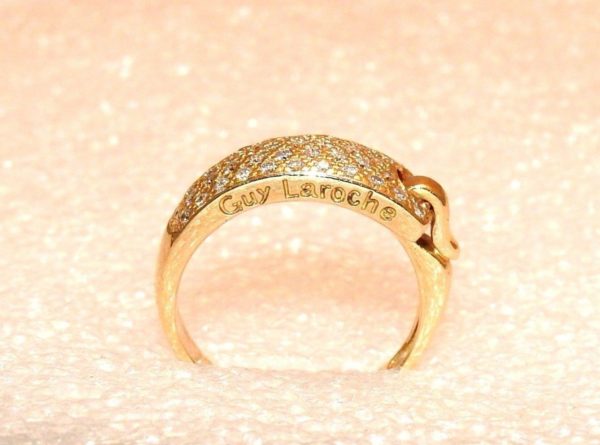 BAGUE GUY LAROCHE. OR Jaune 750°/°°. 40 Diamants. Poinçon au Hibou. 5,2gr. 18car – Image 6