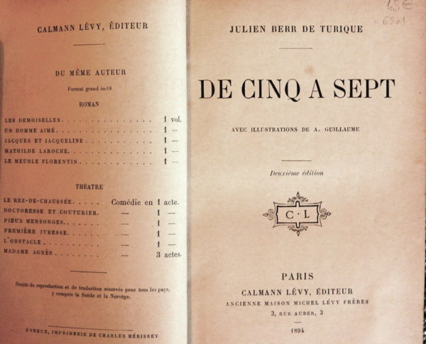DE CINQ A SEPT. Julien Berr De Turique. CALMANN LEVY Editeur. 1894. 253 Pages – Image 5