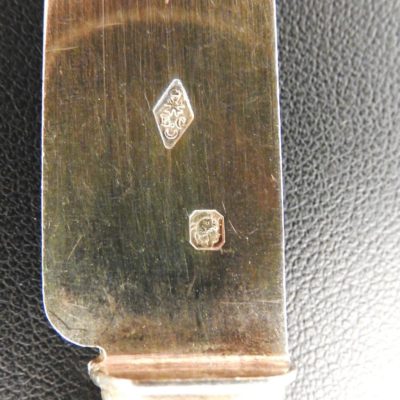 12 Couteaux. Lames Vermeil & manches Nacre. XIX°.Argenterie, Maitre Orfèvre: E.C – Image 10