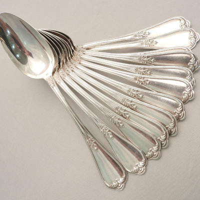 12 Couverts + 6 Fourchettes: Ménagère 30 pièces. ARGENT: 2,477 Kg. Minerve XIX° – Image 12