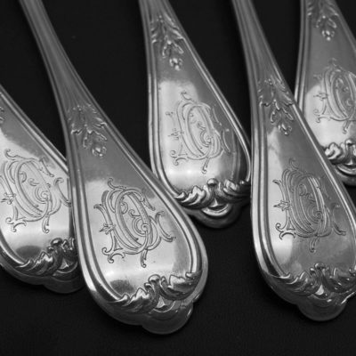 12 Couverts + 6 Fourchettes: Ménagère 30 pièces. ARGENT: 2,477 Kg. Minerve XIX° – Image 5