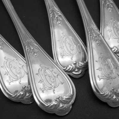 12 Couverts + 6 Fourchettes: Ménagère 30 pièces. ARGENT: 2,477 Kg. Minerve XIX° – Image 6