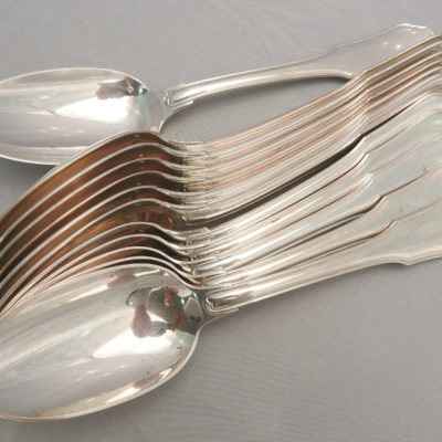12 Couverts Argent Massif - Poinçon Minerve: 2 Kg. Ménagère Filet violonné – Image 4