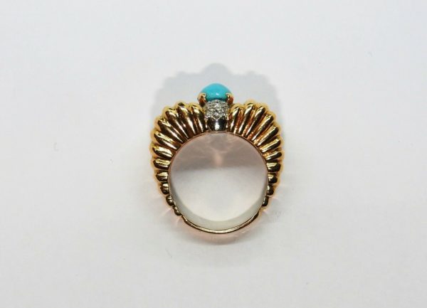 BAGUE-OR-JAUNE-OR-750-TURQUOISE-Cabochon-Art-Dco-154-gr-Tete-daigle-283503157138-11