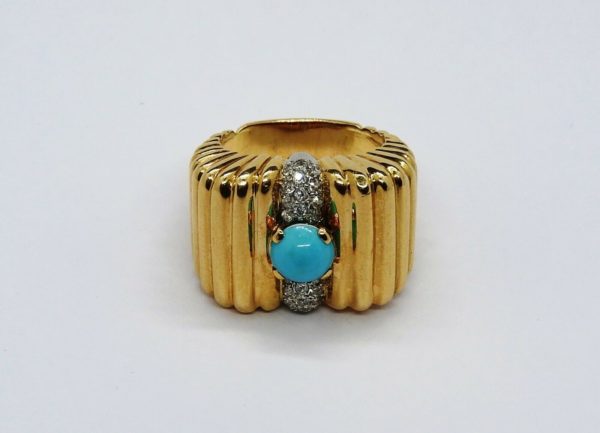 BAGUE-OR-JAUNE-OR-750-TURQUOISE-Cabochon-Art-Dco-154-gr-Tete-daigle-283503157138-4