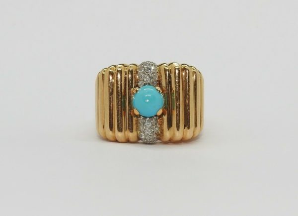 BAGUE-OR-JAUNE-OR-750-TURQUOISE-Cabochon-Art-Dco-154-gr-Tete-daigle-283503157138-5
