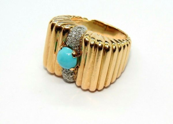 BAGUE-OR-JAUNE-OR-750-TURQUOISE-Cabochon-Art-Dco-154-gr-Tete-daigle-283503157138