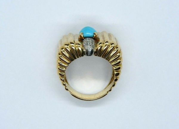 BAGUE-OR-JAUNE-OR-750-TURQUOISE-Cabochon-Art-Dco-154-gr-Tete-daigle-283503157138-9