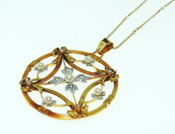Pendentif-OR-sa-chaine-73gr-Fin-XIX-OR-750-Perles-fines-Diamants-274387474658-3