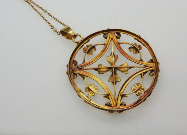 Pendentif-OR-sa-chaine-73gr-Fin-XIX-OR-750-Perles-fines-Diamants-274387474658-5
