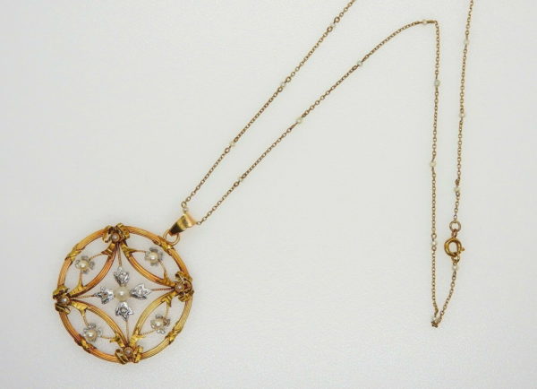 Pendentif-OR-sa-chaine-73gr-Fin-XIX-OR-750-Perles-fines-Diamants-274387474658-6