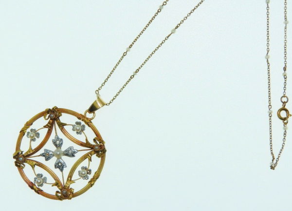 Pendentif-OR-sa-chaine-73gr-Fin-XIX-OR-750-Perles-fines-Diamants-274387474658-7